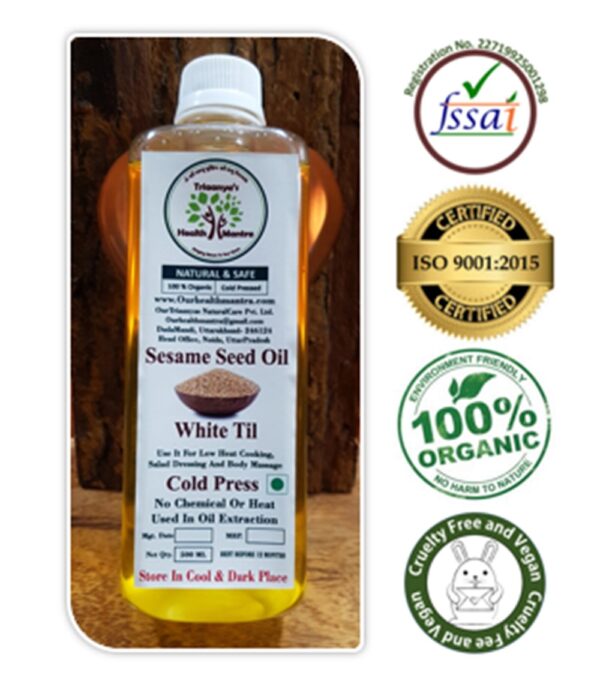 Sesame seed oil cold pressed Organic Triaanyas health Mantra, Purnima bahuguna, Top Organic product company in India,